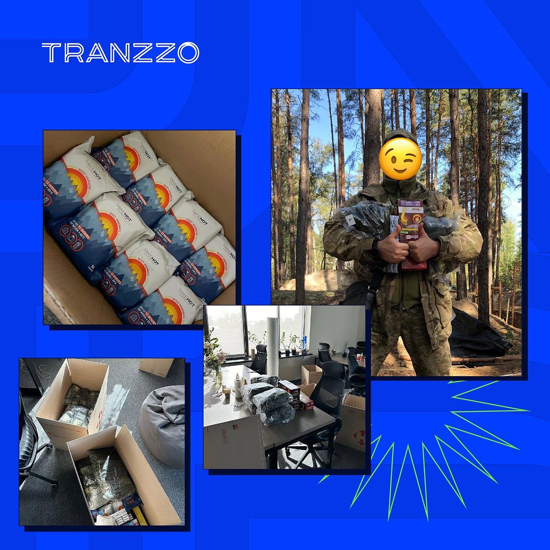 Tranzzo долучилася до Дня захисників та захисниць України, підтримавши військових. Завдяки спільним зусиллям колег та керівництва компанії вдалося зібрати 167 511 грн. Ці кошти були направлені українським героям. У кожну з коробок увійшли набори термошкарпеток, спеціальних грілок для тіла та інші потрібні нашим захисникам та захисницям речі.