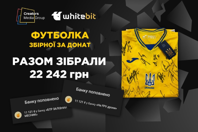 На «Аукціоні відплати» завдяки підтримці WhiteBIT була розіграна футболка збірної України з футболу з автографами гравців. В результаті ініціативи вдалося зібрати 22242 грн.