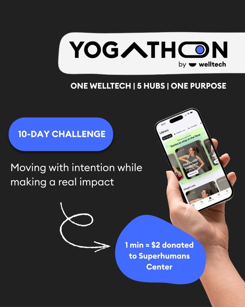 У червні–липні 2026-го Welltech провела 10-денний YogaThon: 64 співробітники тренувалися в додатку YogaGo, а хвилини практики йшли в донат. Команда зібрала 26 000 доларів для Superhumans Center — на електронний колінний протез цивільній жінці на реабілітації. Підсумки опублікували 21 липня.