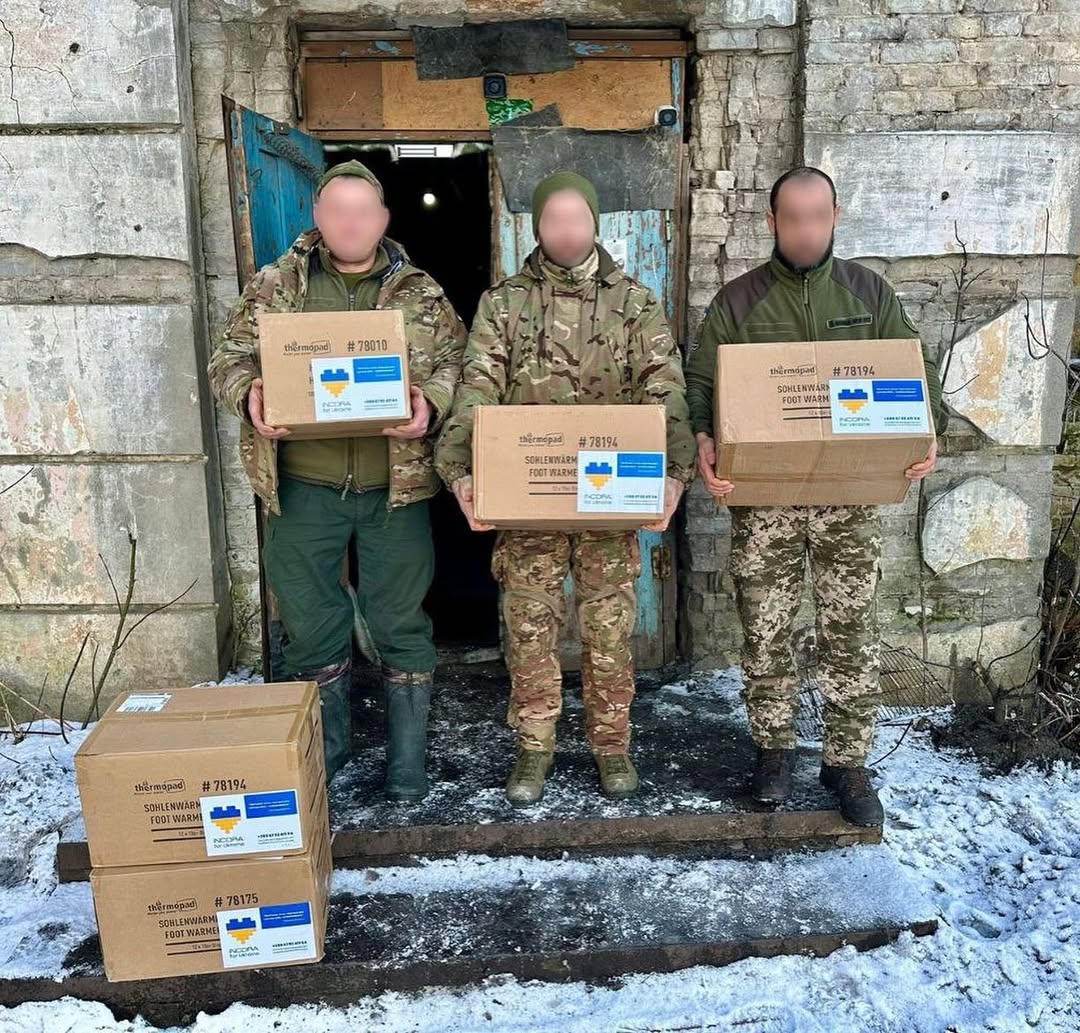Incora відправила 4080 грілок на 3 напрямки:

▪️116-та окрема механізована бригада (Авдіївка)
▪️2-а окрема Галицька бригада (Мирноград, Донецьк)
▪️65-й окремий батальйон (Борова, Харків).