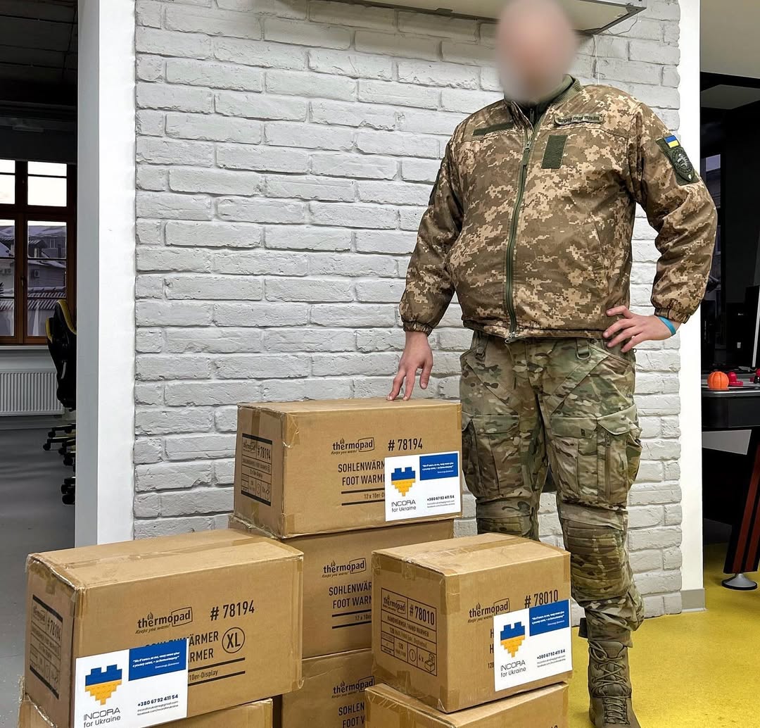 Incora відправила 4080 грілок на 3 напрямки:

▪️116-та окрема механізована бригада (Авдіївка)
▪️2-а окрема Галицька бригада (Мирноград, Донецьк)
▪️65-й окремий батальйон (Борова, Харків).
