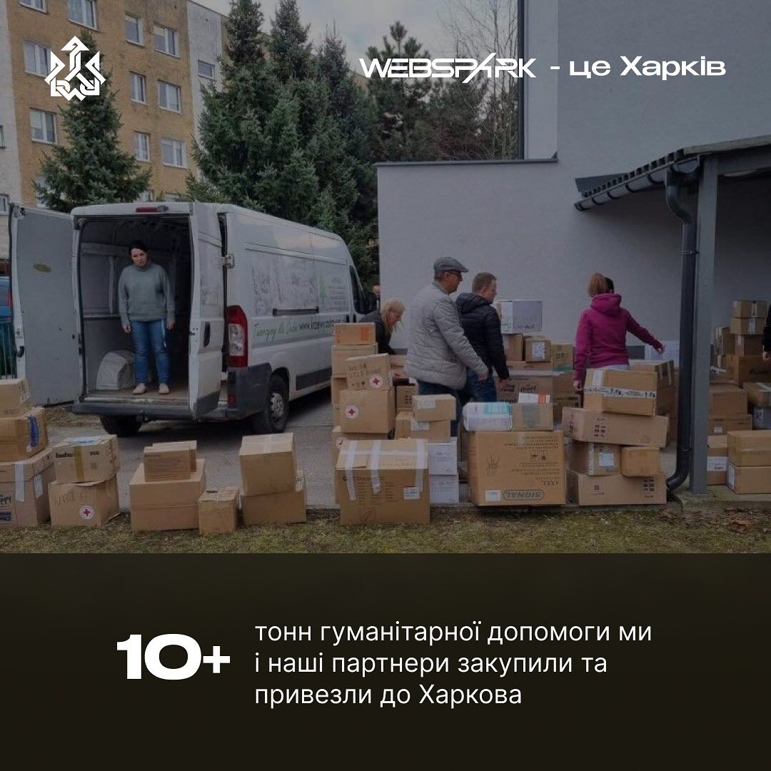 На момент 24 лютого 2023 року компанією було придбано більше 100 одиниць різного типу спорядження, понад 2500 армійських турнікетів, 2 автомобілі та 4 бойові та розвідувальні дрони. Також вони доправили до Харкова понад 10 тон гуманітарної допомоги спільно з партнерами. Більше 500 сімей вдалося евакуювати з Харкова зусиллями WEBSPARKS.
